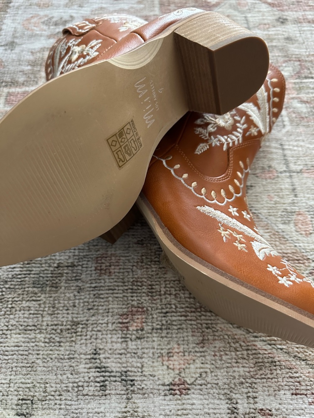 Embroidered Western Ankle Boots - Tan - Picture 2 of 12